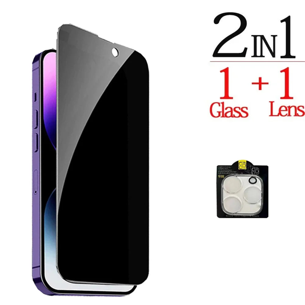 Anti-Spy Glass For iPhone 16 15 14 13 Pro Max Privacy Screen Protectors & Camera Protection Film For iPhone15 12 11 Pro mica