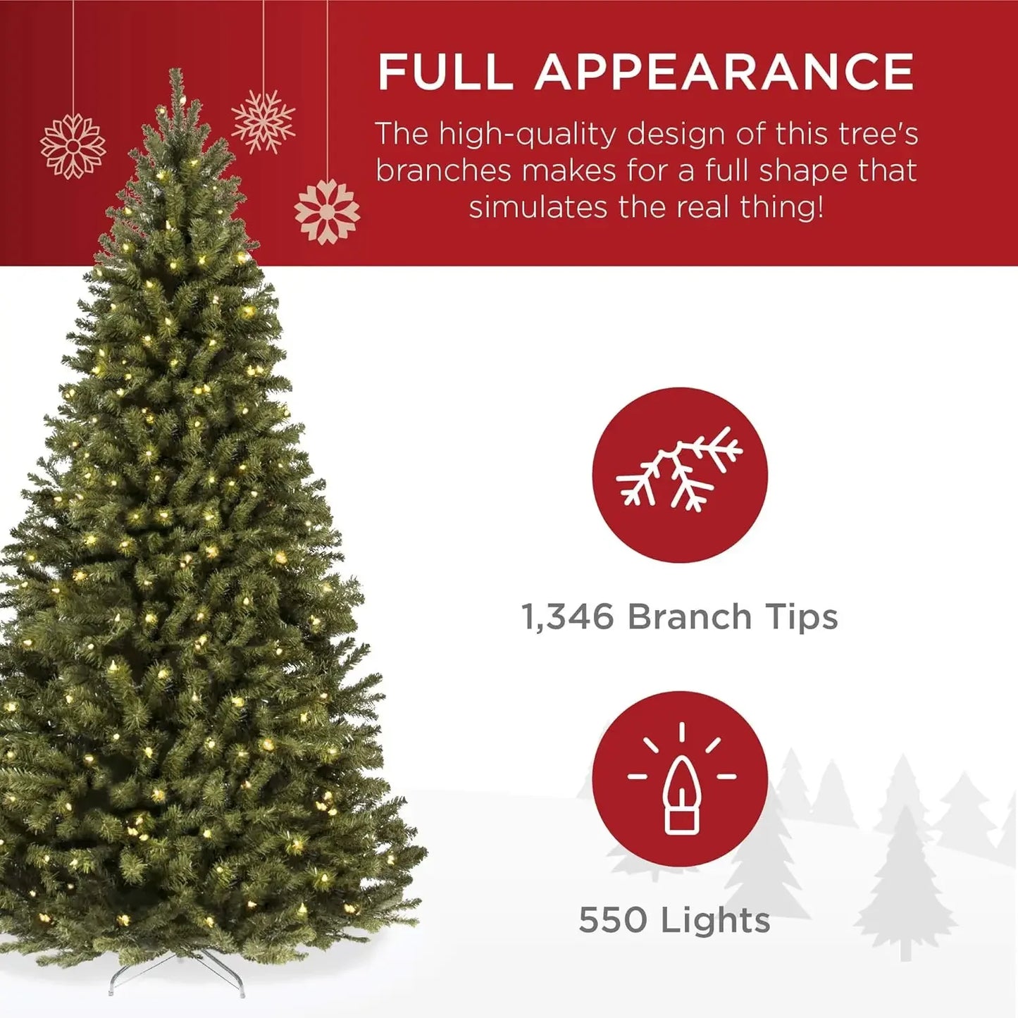 7.5ft Pre-Lit Spruce Artificial Holiday Christmas Tree for Home, Office, Party Decoration w/ 550 Incandescent Lights