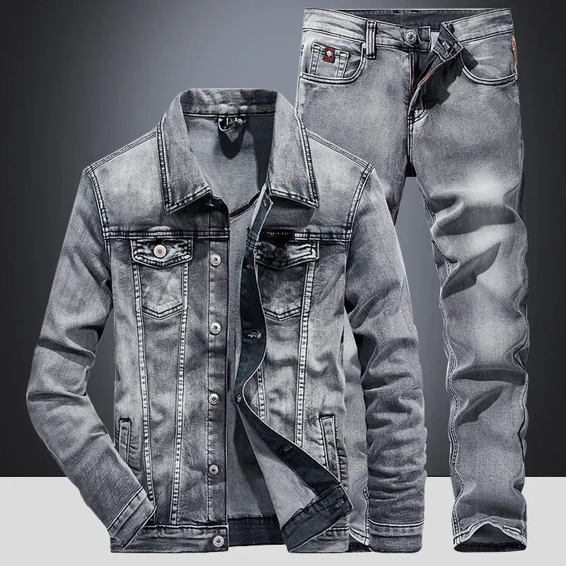 Denim Suit Men's Slim Micro-stretch Two-piece Spring And Autumn Jacket Jeans Suit