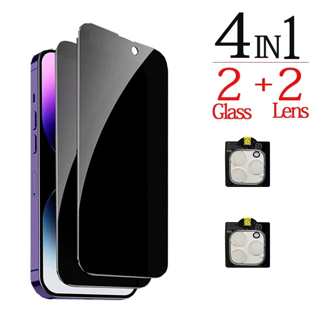 Anti-Spy Glass For iPhone 16 15 14 13 Pro Max Privacy Screen Protectors & Camera Protection Film For iPhone15 12 11 Pro mica