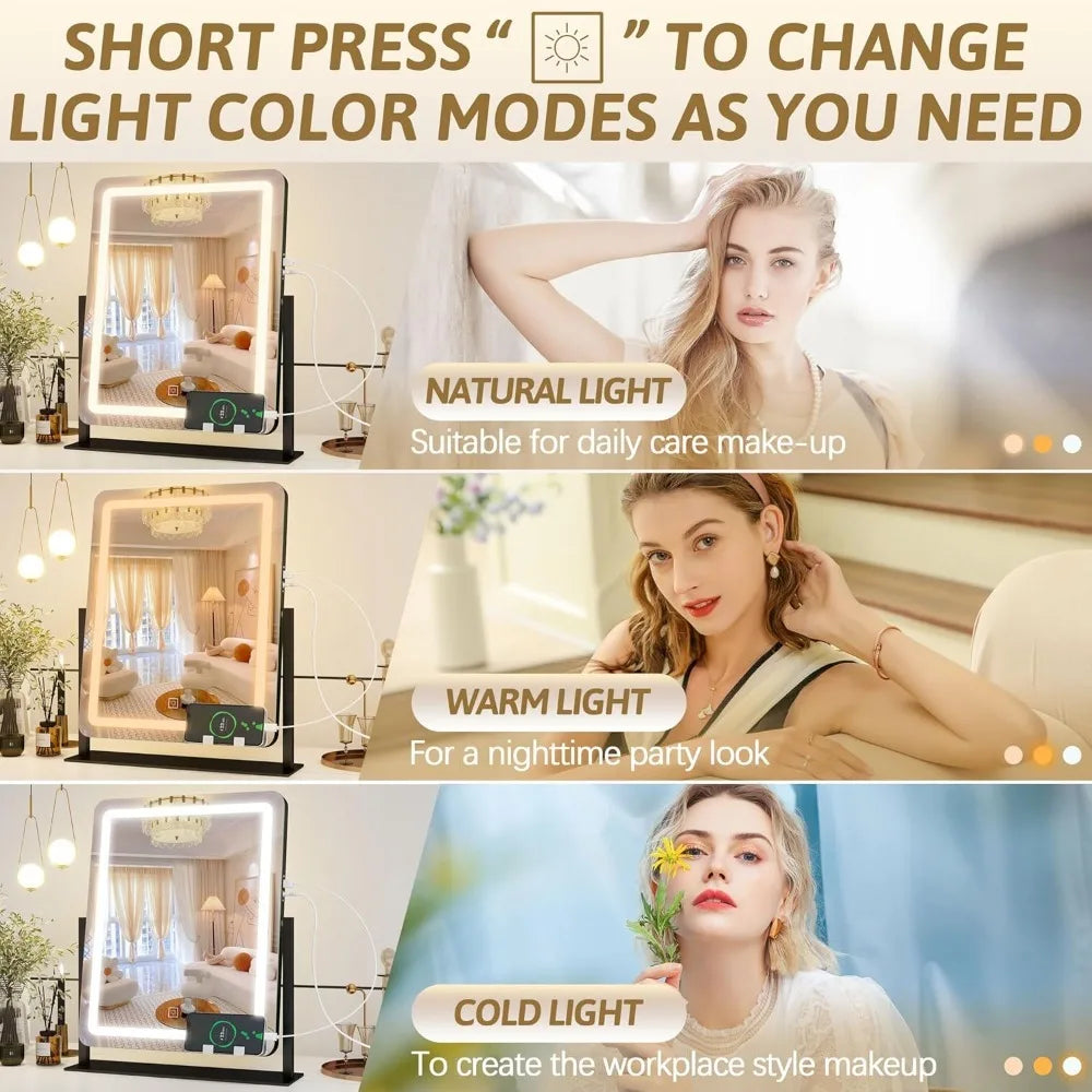 Hollywood Vanity Mirror with Lights, 18 Dimmable LED Bulbs, 3 Color Modes, 10X Magnification, USB Charging Port