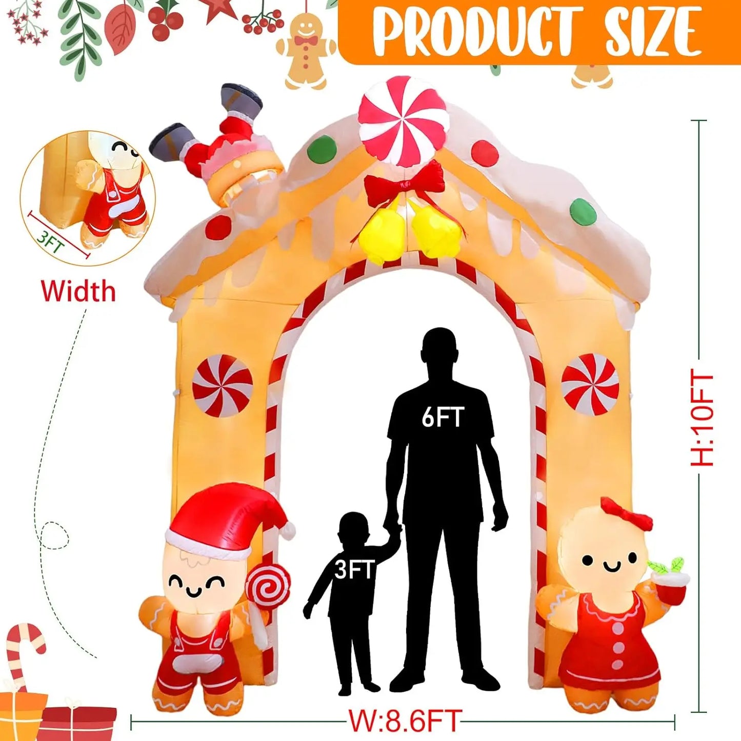 10FT Gingerbread Man Inflatable Archway with LED Lights, Christmas Yard Decoration for Outdoor Parties